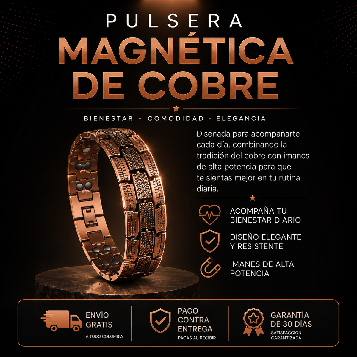 Pulsera Magnética de Cobre-Bienestar que llevas contigo ✨
