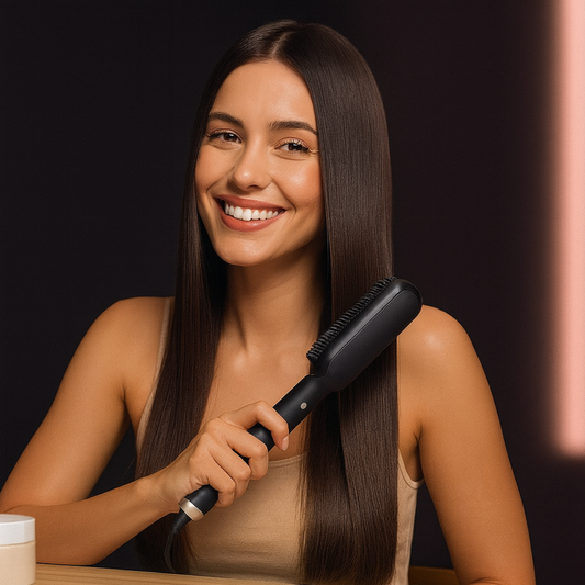 Cepillo 2 en 1 Plancha/Secador-Cabello liso, brillo inmediato