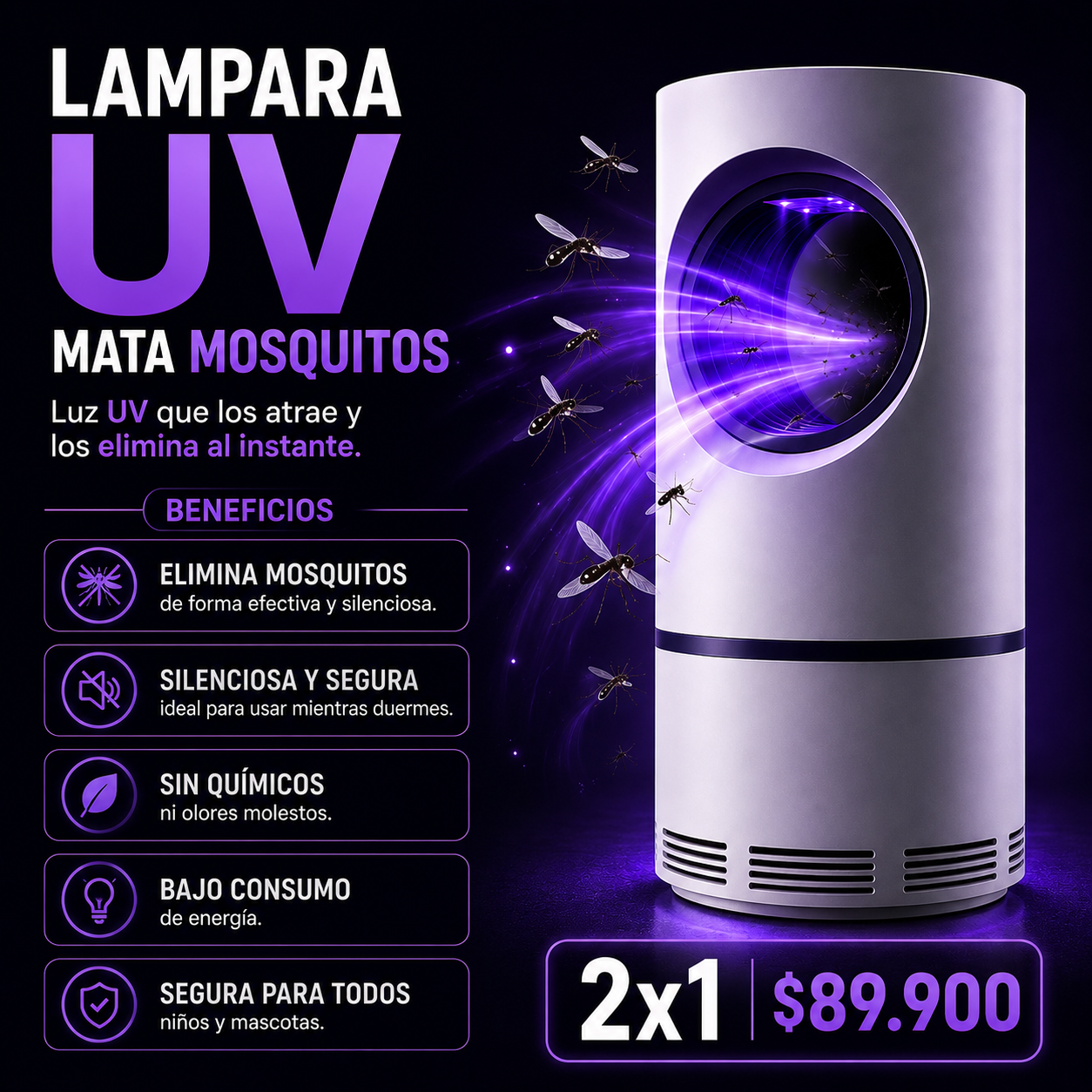 Lampara UV Mata Mosquitos y Zancudos 2x1 🤩