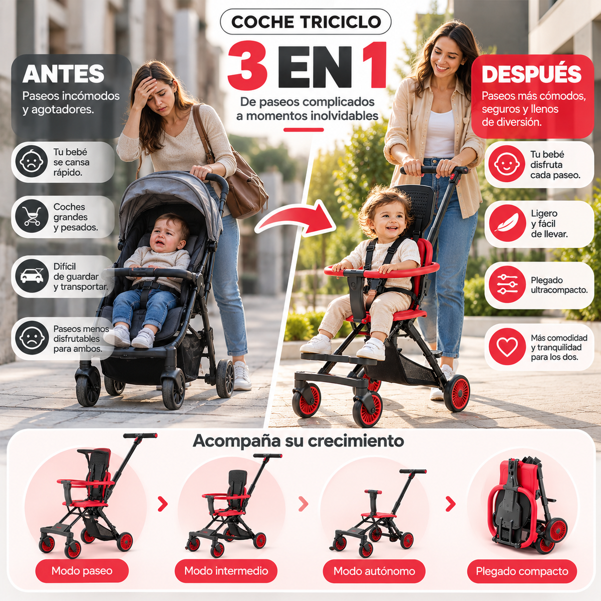 TriciBaby 3 en 1 👶 ¡Paseos más cómodos, felices y seguros! 💕