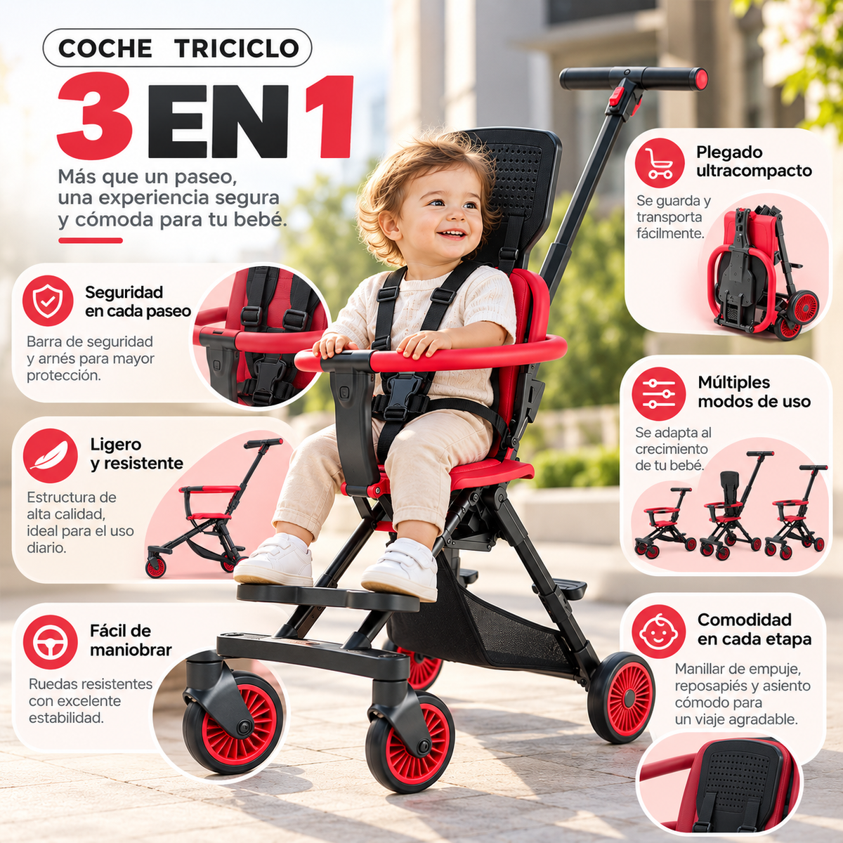 TriciBaby 3 en 1 👶 ¡Paseos más cómodos, felices y seguros! 💕