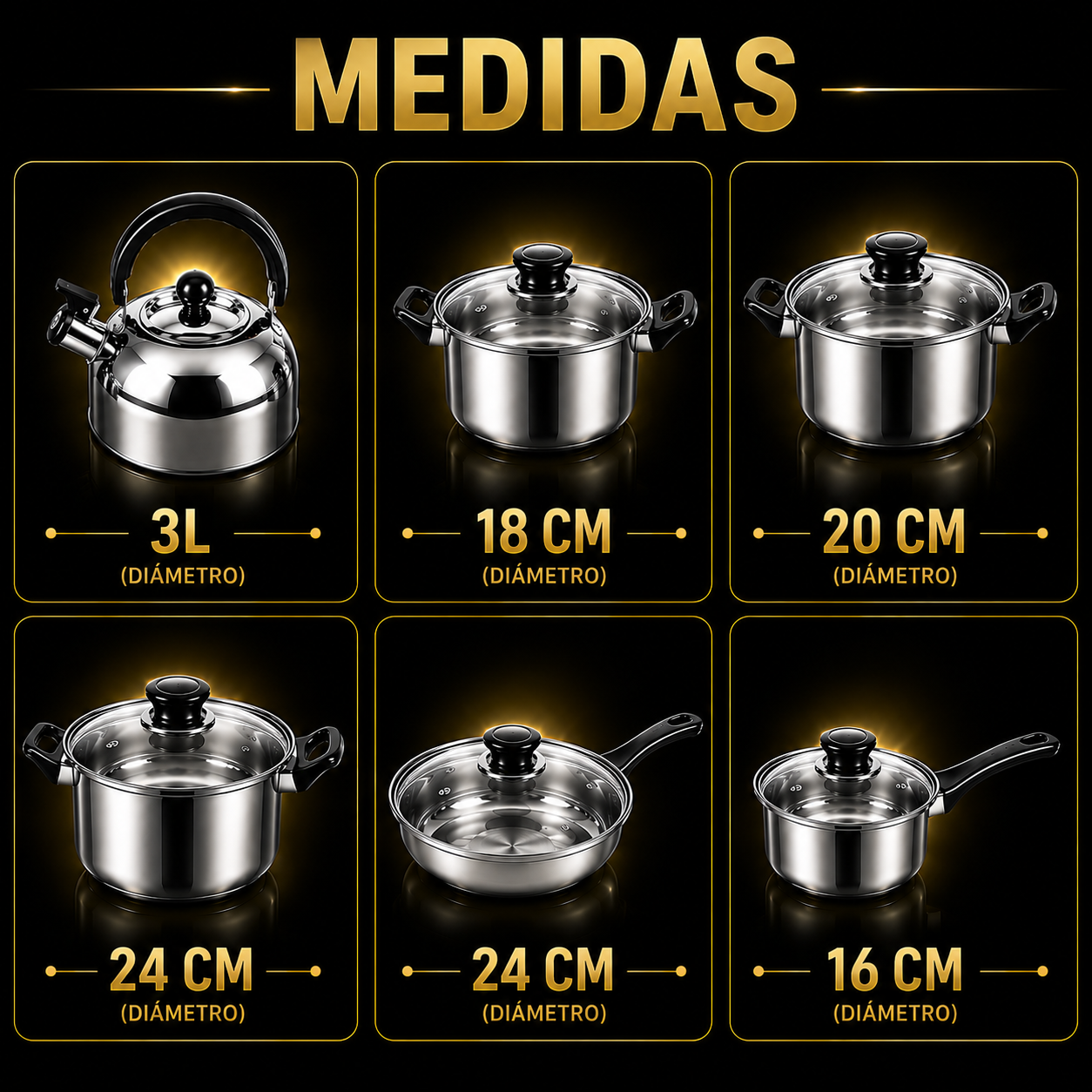 Set Ollas Acero Inoxidable 12 Piezas Premium🔥