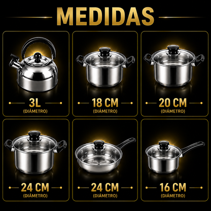 Set Ollas Acero Inoxidable 12 Piezas Premium🔥