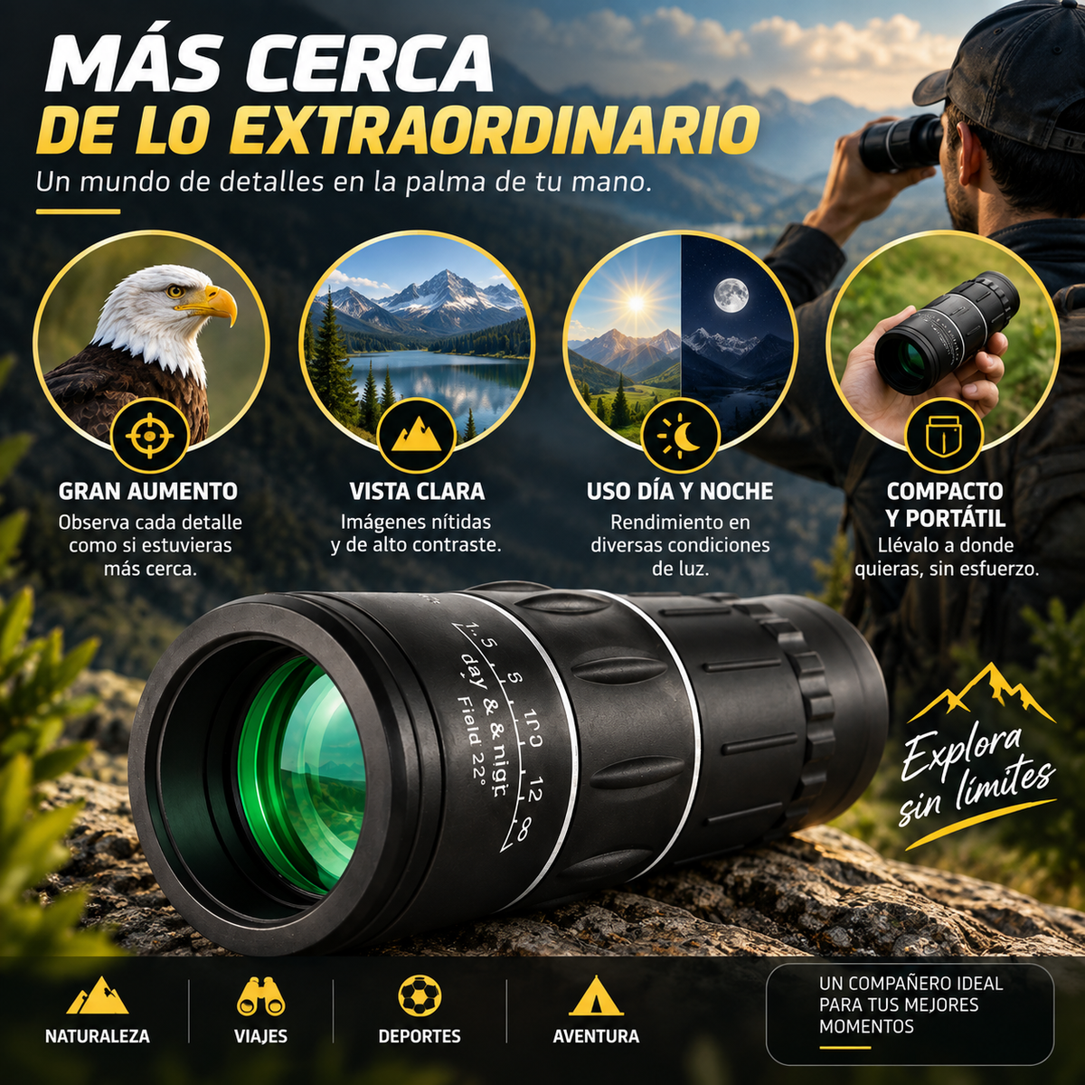 Monocular Zoom 16X  🏔️ Mira más lejos. Vive más. 🔭