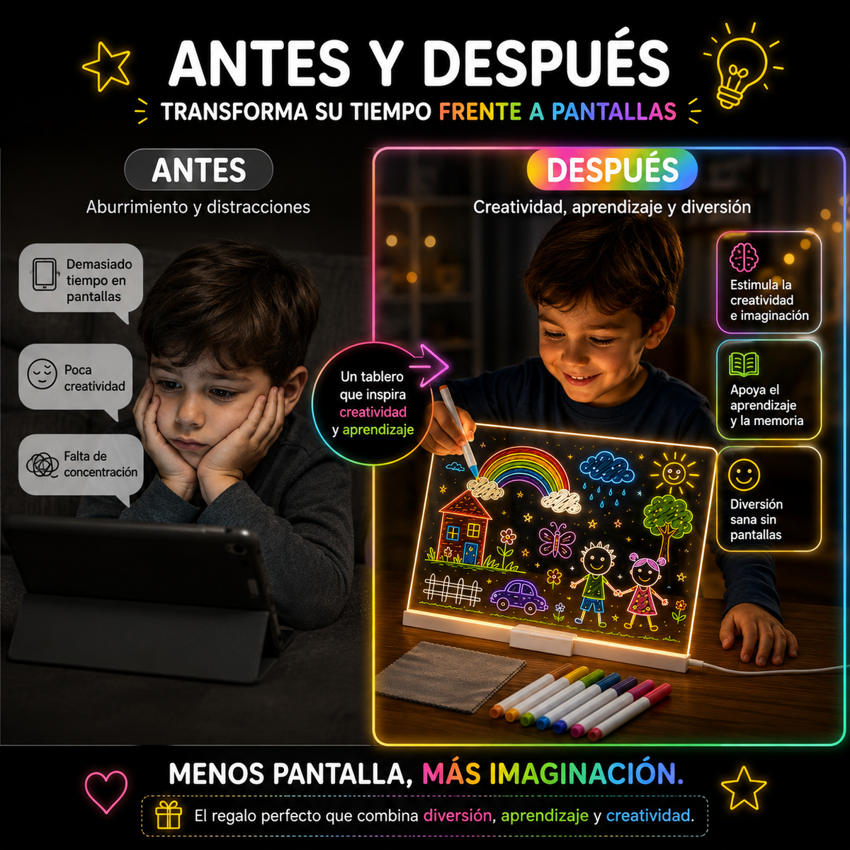 Pizarra LED Mágica ✨ Dibuja, crea y aprende sin límites 🌈