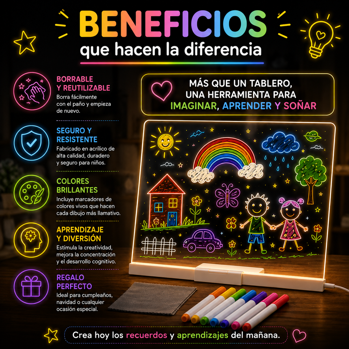 Pizarra LED Mágica ✨ Dibuja, crea y aprende sin límites 🌈