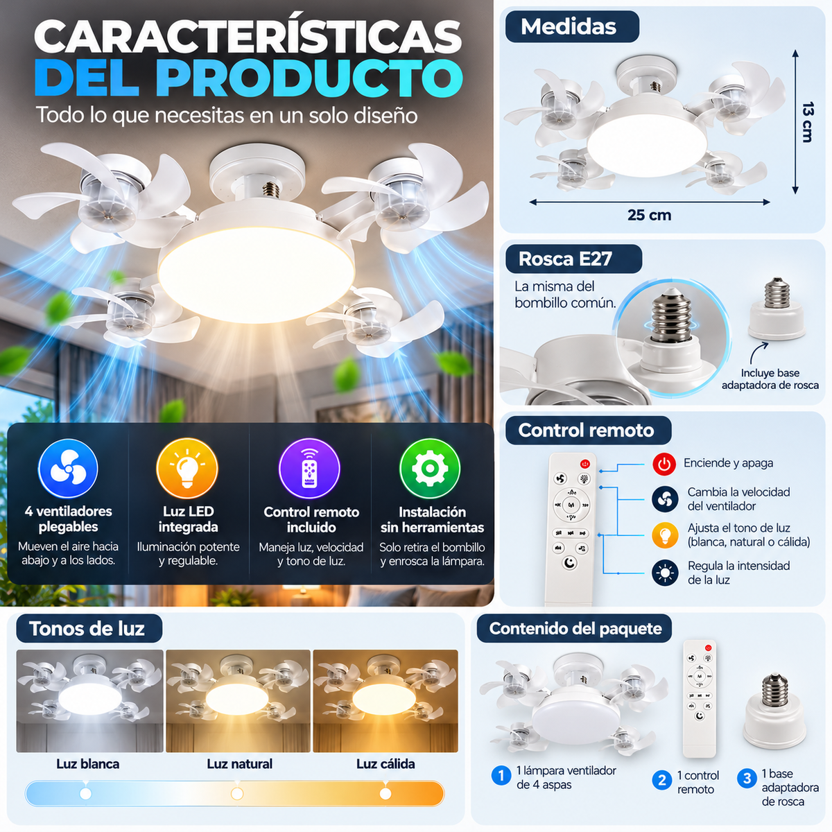 Lámpara Ventilador 4 en 1  ❄️ ¡Más frescura y luz, sin complicaciones!