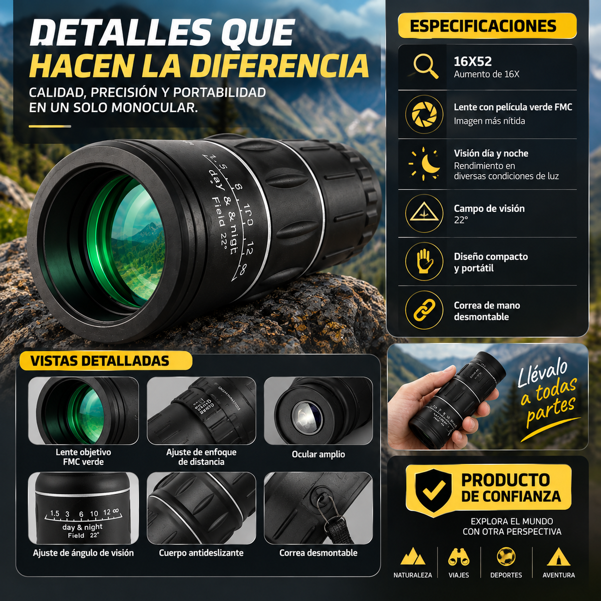 Monocular Zoom 16X  🏔️ Mira más lejos. Vive más. 🔭