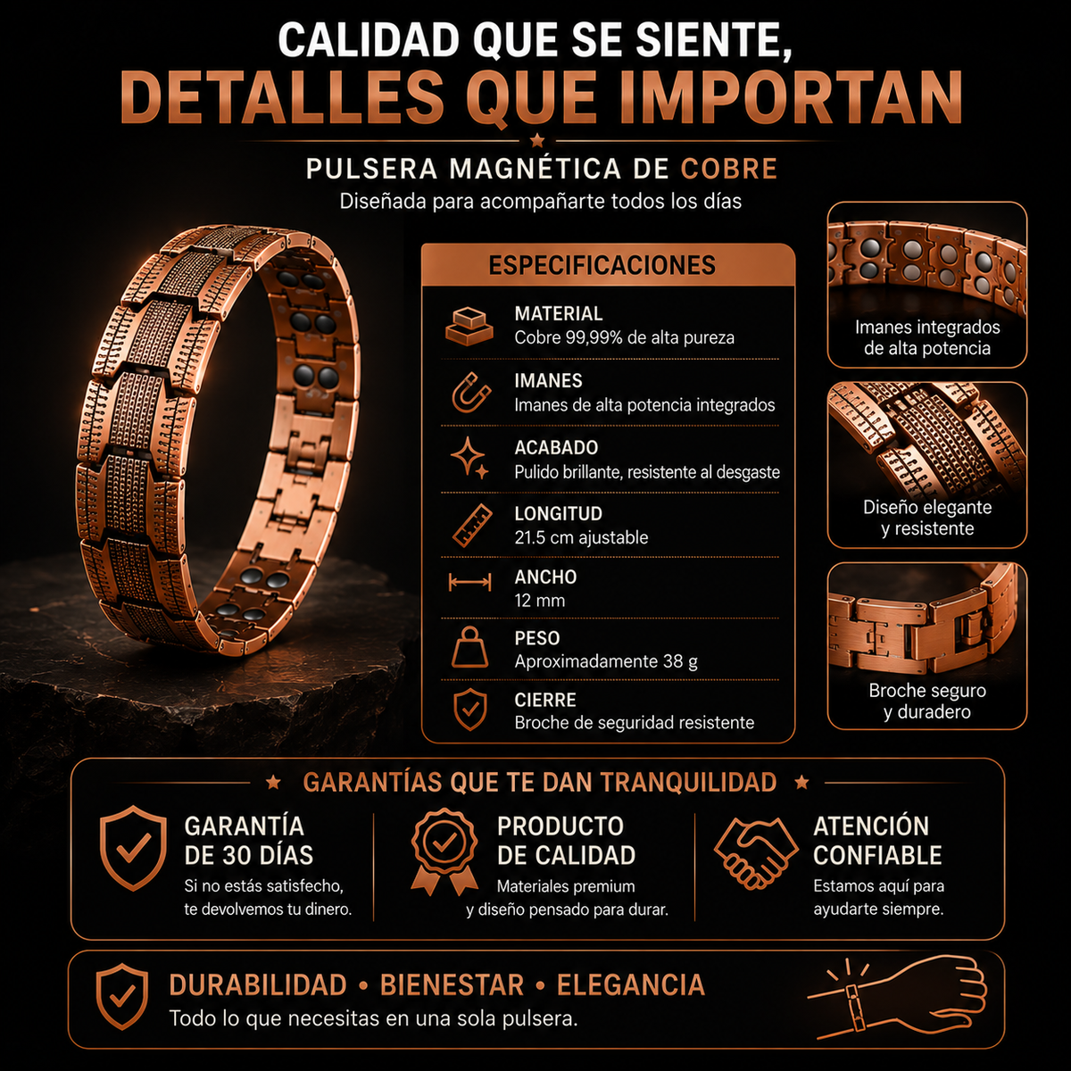 Pulsera Magnética de Cobre-Bienestar que llevas contigo ✨