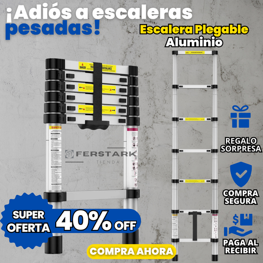 Escalera Telescópica De Aluminio 2 Metros Antideslizante