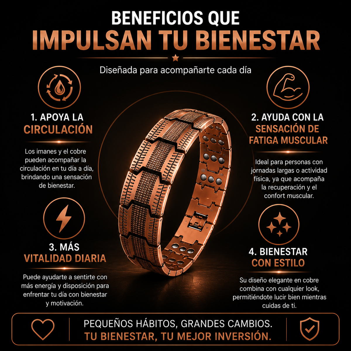 Pulsera Magnética de Cobre-Bienestar que llevas contigo ✨