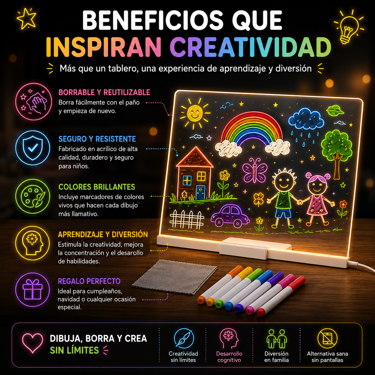Pizarra LED Mágica ✨ Dibuja, crea y aprende sin límites 🌈