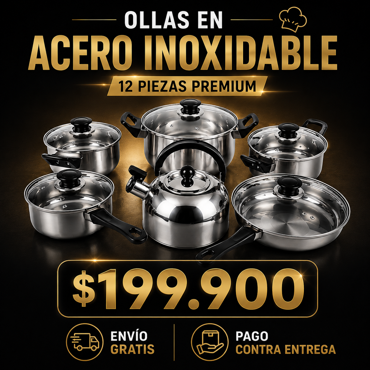 Set Ollas Acero Inoxidable 12 Piezas Premium🔥