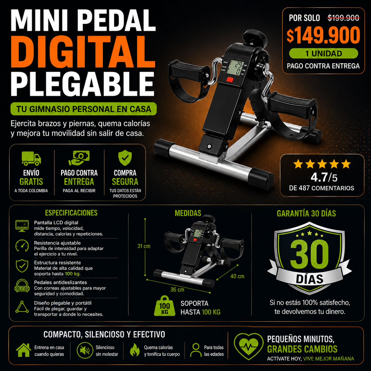 Mini Bicicleta Estática Plegable | Quema Calorías Donde Quieras 🔥