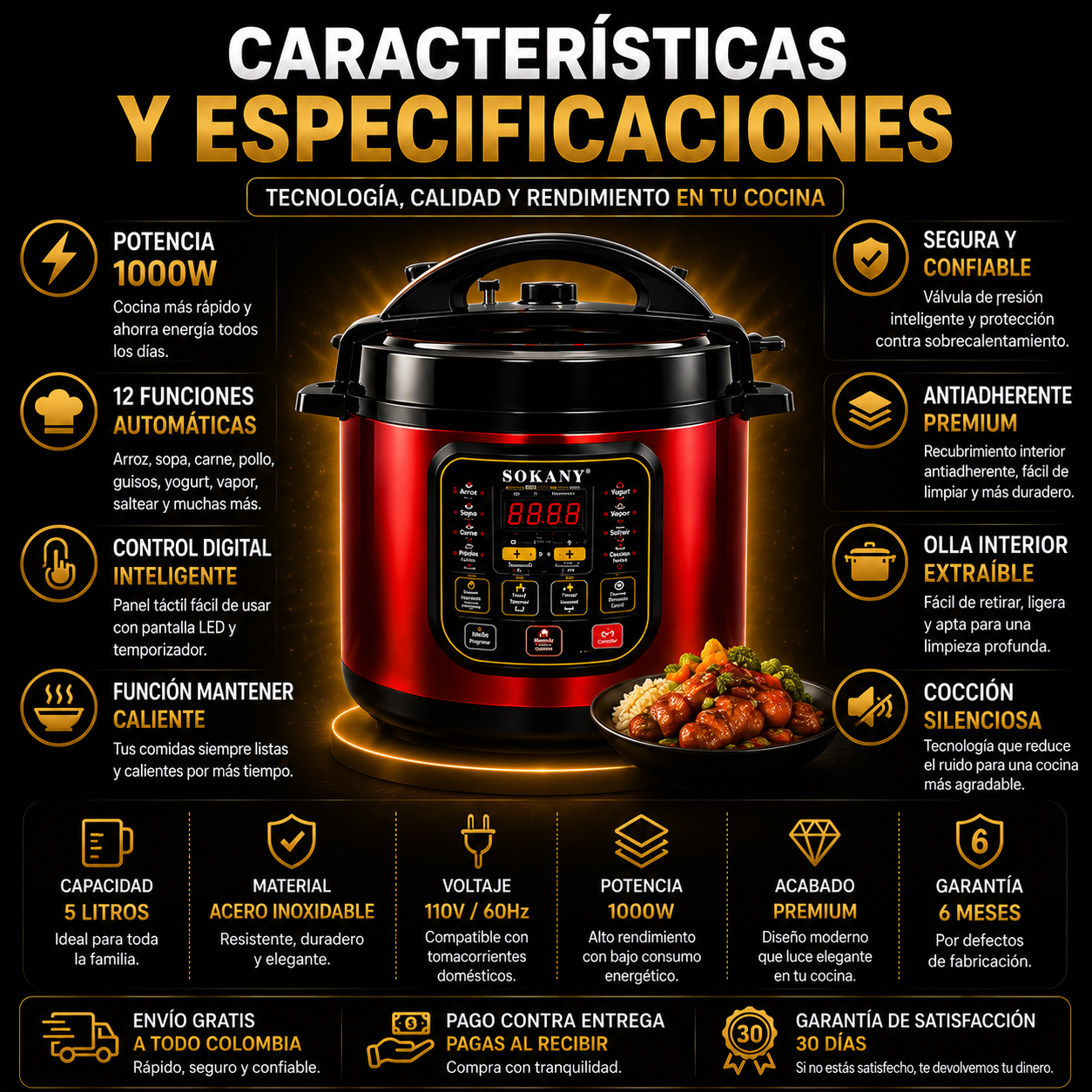 Promo Olla Presión Sokany 5L 🔥