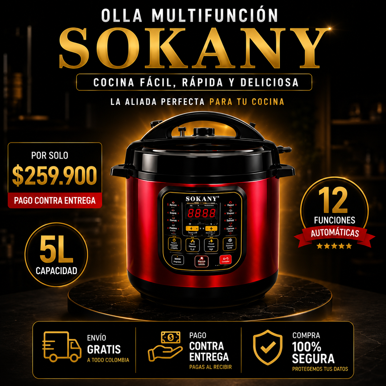 Promo Olla Presión Sokany 5L 🔥